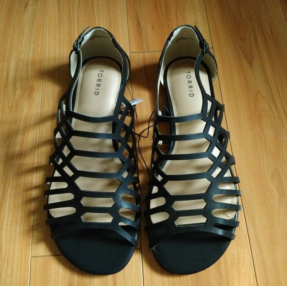 Torrid Black Cage Sandals 11.5 Wide